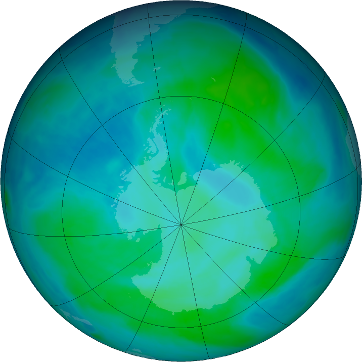 Antarctic ozone map for 16 January 2016